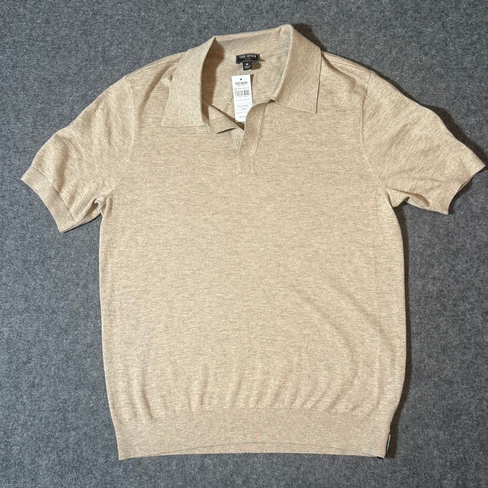 Todd Snyder Silk Cashmere Short Sleeve Polo Baja Dunes Beige M Johnny Collar NWT